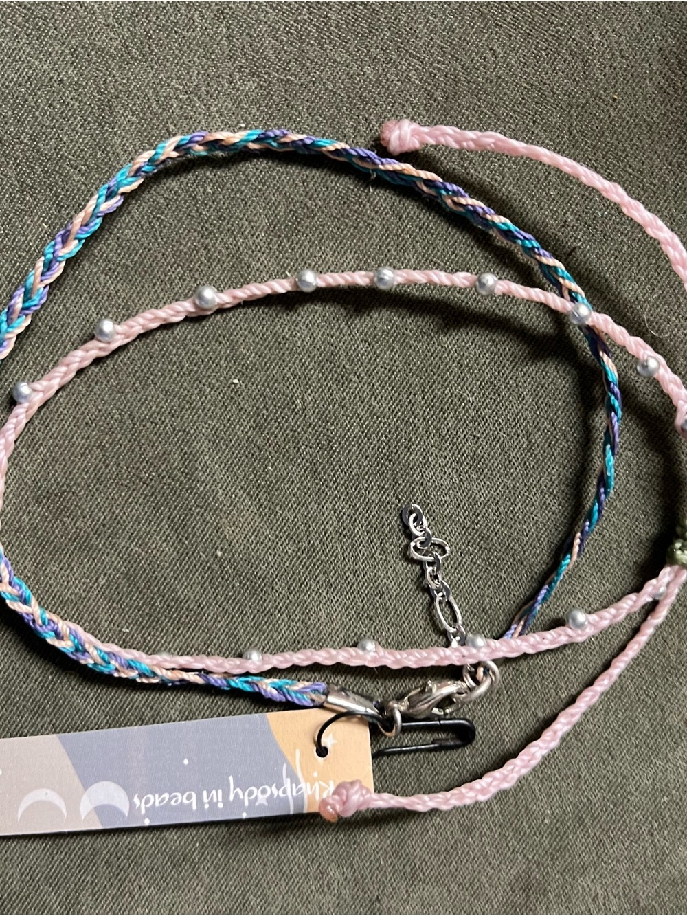 Beaded Braided Layered ankle bracelets Pink & Blue
